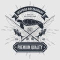 Seafood restaurant logo with Sea Turtle. Vintage badge design. Vector illustration