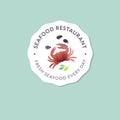 Seafood restaurant and market logo. Red crab, shells watercolor illustration.
