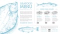 Seafood restaurant menu design with hand drawing fish. Royalty Free Stock Photo