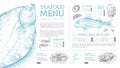 Seafood restaurant menu design with hand drawing fish.