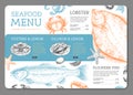 Seafood restaurant menu design with hand drawing fish.