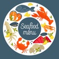 Seafood restaurant menu vector design template for fresh fish gourmet sea food Royalty Free Stock Photo