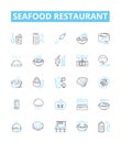 Seafood restaurant vector line icons set. Seafood, Restaurant, Fish, Shrimp, Lobster, Oysters, Mussels illustration