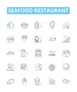 Seafood restaurant vector line icons set. Seafood, Restaurant, Fish, Shrimp, Lobster, Oysters, Mussels illustration