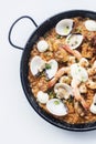 Seafood and rice paella traditional spanish food Royalty Free Stock Photo