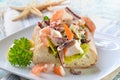 Seafood salad on ciabatta bread Royalty Free Stock Photo