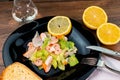 seafood salad composition with shrimps and surimi Royalty Free Stock Photo