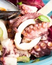 Seafood Salad Octopus, squid, shrimp, mussels, celery, carrots, oil and lemon. Italian food concept