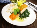 Seafood - Salmon with Spinach and Rice - Fish Fillet Royalty Free Stock Photo