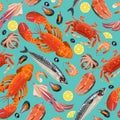 Seafood seamless background