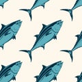 Seafood seamless pattern with tuna, vector illustration