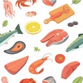 Seafood seamless pattern vector ocean food set