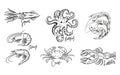 Seafood set. Hand drawn vector illustrations. Isolated on white background