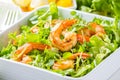 Seafood shrimp lettuce salad on white plate Royalty Free Stock Photo