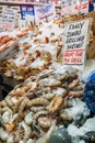 Seafood, Shrimp, Prawns and Crab for Sale in Fishmongers Royalty Free Stock Photo