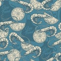 Seafood shrimp seamless pattern colorful