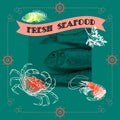 Seafood silhouette crab, shrimp, fish, lemon