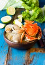 Seafood soup of clams and crabs Paila marina