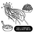 Seafood soup of jellyfish. Sea jellyfish from