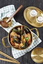 Seafood Soup with Prawns, Mussels, Crab,  and Clams Royalty Free Stock Photo