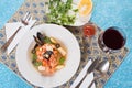 Seafood soup with shrimps and mussels Royalty Free Stock Photo