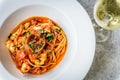 Seafood spaghetti marinara italian with clams and Royalty Free Stock Photo