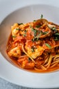 Seafood spaghetti marinara italian with clams and Royalty Free Stock Photo
