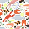 Seafood and spices background for restaurant menu