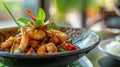 Seafood stir-fry with friendly camaraderie of shrimp.AI Generated