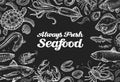 Seafood. template design menu restaurant, cafe. hand drawn food Royalty Free Stock Photo