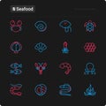 Seafood thin line icons set