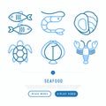 Seafood thin line icons set