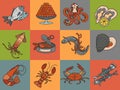 Seafood thin line icons set.