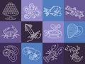 Seafood thin line vector icons set.