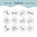 Seafood thin line vector icons set.