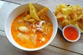 Seafood Tomyam soup in the bowl - Thai food