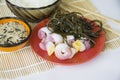 Seafood: trepangs and seaweed Royalty Free Stock Photo