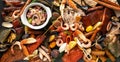 Seafood variety from above close up Royalty Free Stock Photo