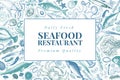 Seafood vector illustration. Can be use for restaurants menu, cover, packaging. Vintage hand drawn banner template