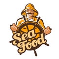 Seafood vector logo. fisherman, fisher, angler or fishing vessel icon