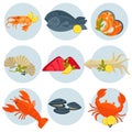 Seafood vector set. Flat design