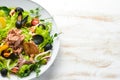 Seafood vegetable salad. Mussels, Octopus, Shrimps, Tuna. Royalty Free Stock Photo