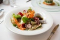 Seafood vegetable salad in a restaurant