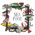 Seafood vintage hand drawn background