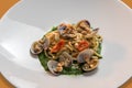 Seafood wholemeal pasta with clams  and hazelnuts Royalty Free Stock Photo