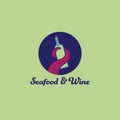 Seafood & wine Logo. Seafood Restaurant. Tentacle octopus with a bottle of wine.