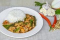 Seafoods cooked with thai spicy paste and thai harb Royalty Free Stock Photo