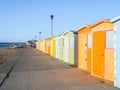 SEAFORD, SUSSEX/UK - NOVEMBER 28 : View of Beach Huts on Seaford Promenade in Sussex on November 28, 2016. Unidentified people