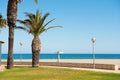 Seafront, beach, coast in Spain in L`Hospitalet de l`Infant, Tarragona, Catalunya, Spain. Copy space for text.