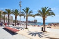 Seafront palm lined promenade near popular Playa del Cura beach in Torrevieja, Spain Royalty Free Stock Photo